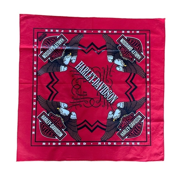 Harley-Davidson Accessories - Vintage Harley Davidson Bandanna Scarf Red Eagles Ride Free
